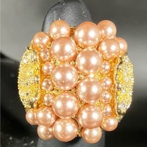 Gold and Blush Pearl Cluster Cocktail Ring- size 7
